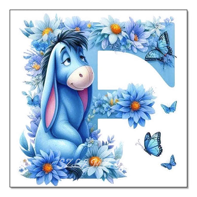 5D DIY Full Round Diamond Painting Letter Series Eeyore Donkey and Flowers Mosaic Art Kit Room Home Living Room Decoration