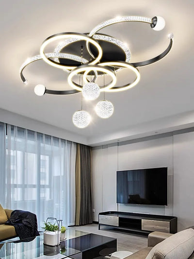 New Modern Led Black Living Room Pendant Light Kitchen Restaurant Glossy Pendant Light Interior Decoration Ceiling Chandelier