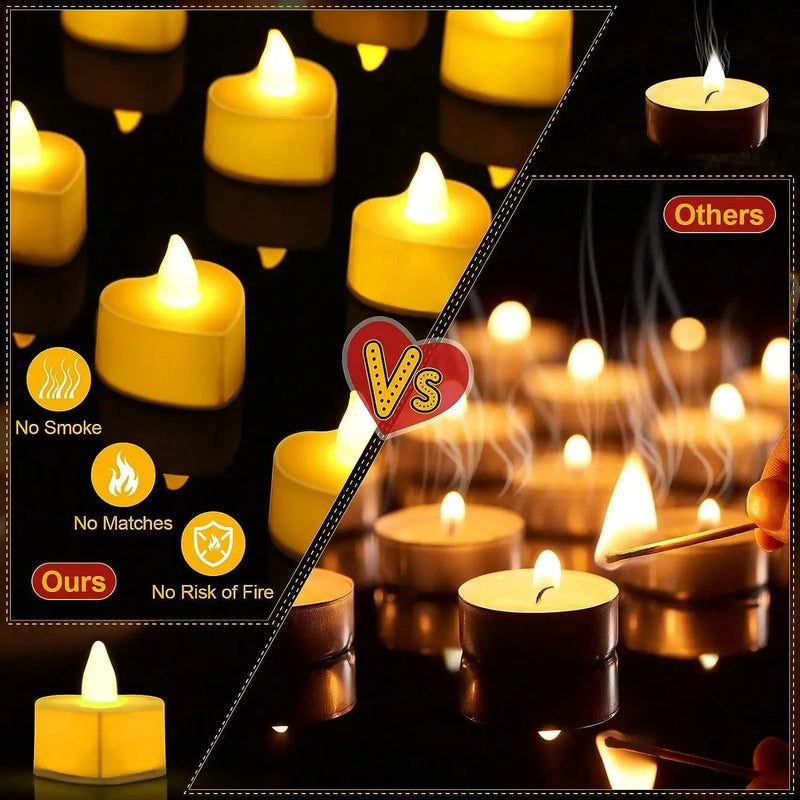 24pcs Heart Shape LED Flameless Tealight Candles Decorations For Romantic Night Valentines Day Wedding Anniversary Or Table D