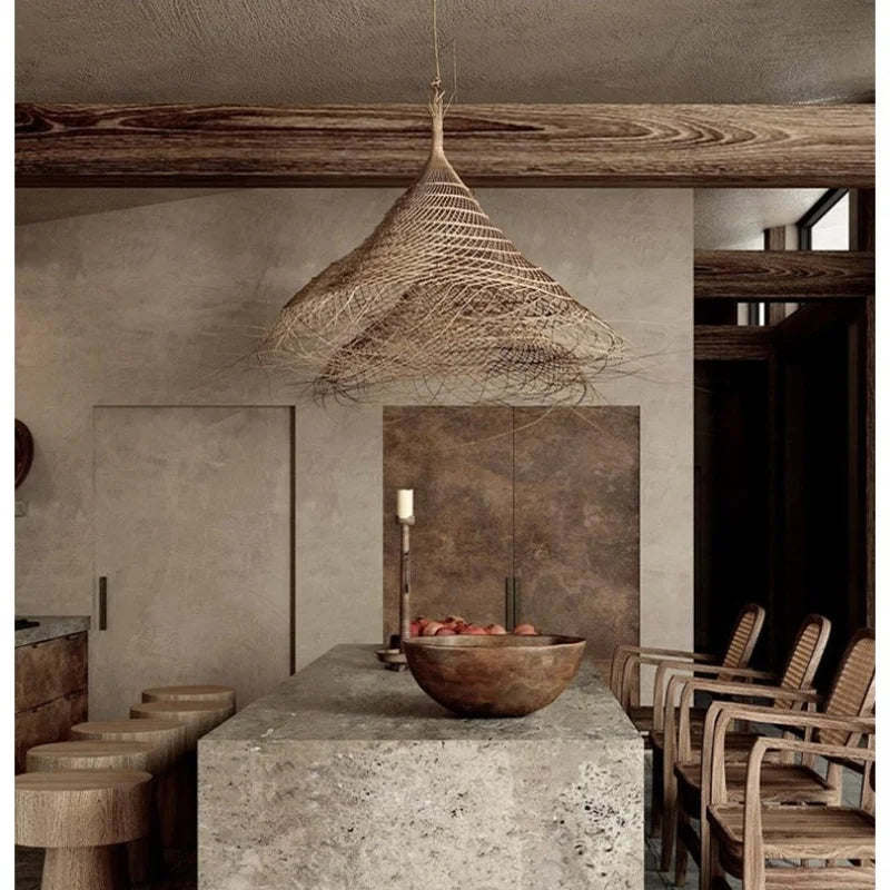 Wabi Sabi Ratten E27 Led Pendant Light Japan Style Metal Dining Room Hanging Lamp Nordic Suspend Lamp Fixtures Led Luminarias