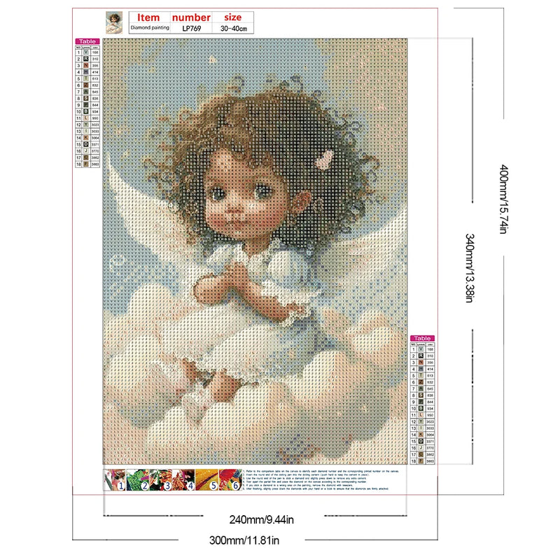 Angel Child 5D DIY Full Round Drill Diamond Painting Decoration Diamond Mosaic Embroidery Art Craft for Home Wall Office Decor