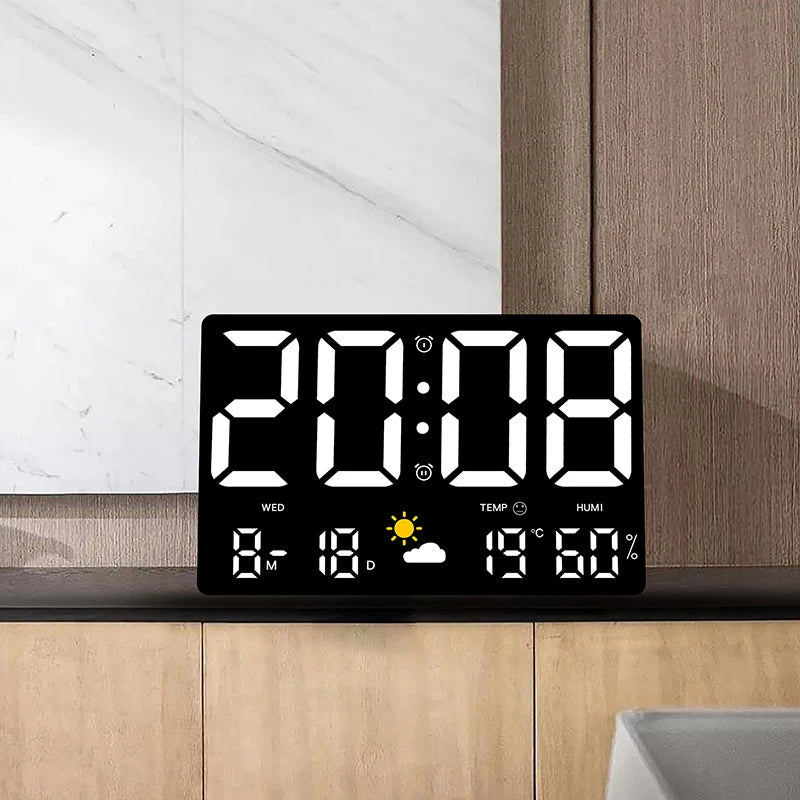 Smart Mute LED Large-Screen Wall Clock Temperature and Humidity Display Weather Clock Multi-Function Color Digital Alarm Clock