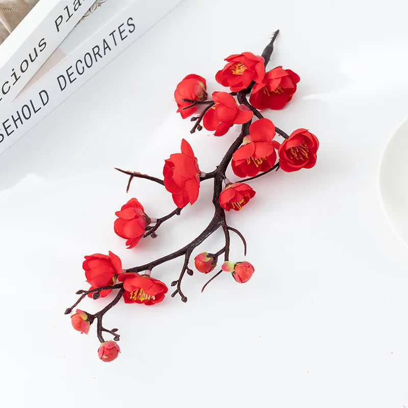 Bonsai Silk Flowers Plum Blossoms Artificial Plant Fake Flowers Pot Flores Sakura Tree Branches Home Room Decoration