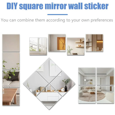 2mm Thicken 3D Square Mirror Wall Stickers Flexible DIY Acrylic Decorative Mirror With Adhesive Living Room Home Decoration