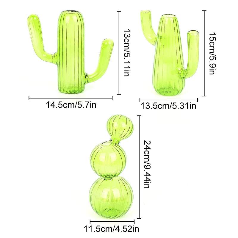 3Styles Cactus Shape Flower Arrangement Vases Creative Art Hydroponic Bottle Modern Glass Living Room Desktop Decoration