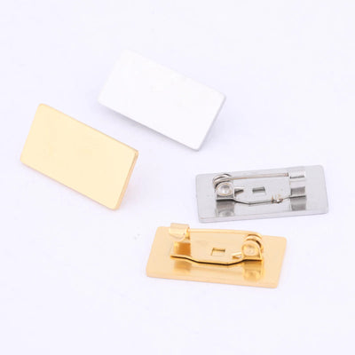 10pcs 10x20mm Rectangle Pad Brooch Base Pin Clips Trays Stainless Steel Gold Plated Bezel Settings For Broches Jewelry Making