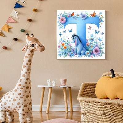 5D DIY Full Round Diamond Painting Letter Series Eeyore Donkey and Flowers Mosaic Art Kit Room Home Living Room Decoration