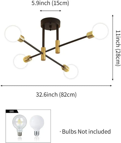 Sputnik Chandelier Industrial Semi Flush Mount Pendant Lamp Modern Ceiling Light Fixture for Kitchen Dining Bedroom Room