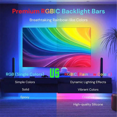 USB LED TV Backlight with Camera Color Pickup RGBIC LED Strip Lights APP Control Sync Music for 55-75 Inch TV Game Atmosphere