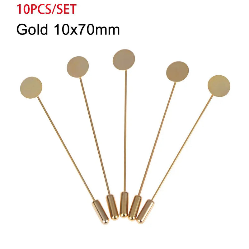 10pcs/set Simulated Pearl Copper Alloy Long Brooch Pin DIY Lapel Dress Jewelry Making Brooches Base/Tray Accessories