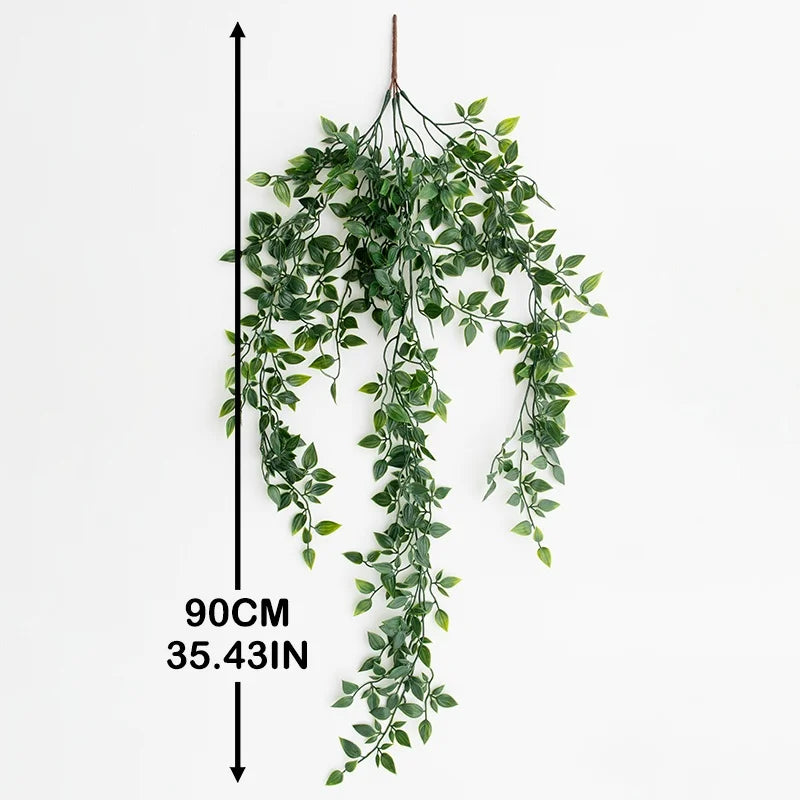 Artificial Plastic Hanging Plants Wall Vines Leaves Branch Outdoor Garden Home Decor Living Room Arrangement Fake Flower Rattan