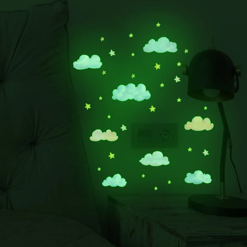 Clouds Stars Glowing Pink Blue Wall Stickers for Kids Girls Room Home Decor Glow in the Dark Fluorescent Light Switch Stickers