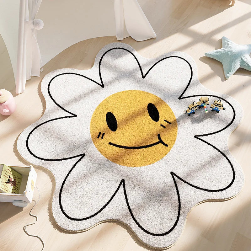 Nordic Fluffy Sun Flower Carpet Plush Rugs Cushion Girl Round Bedroom Children&