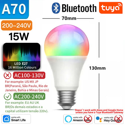 TNCE Tuya E27 Bluetooth 10/15W, LED Bulb 2700-6500k Dimmable lamp, 1600m color RGBCW Lights, Work with Smart Life app tuya smart