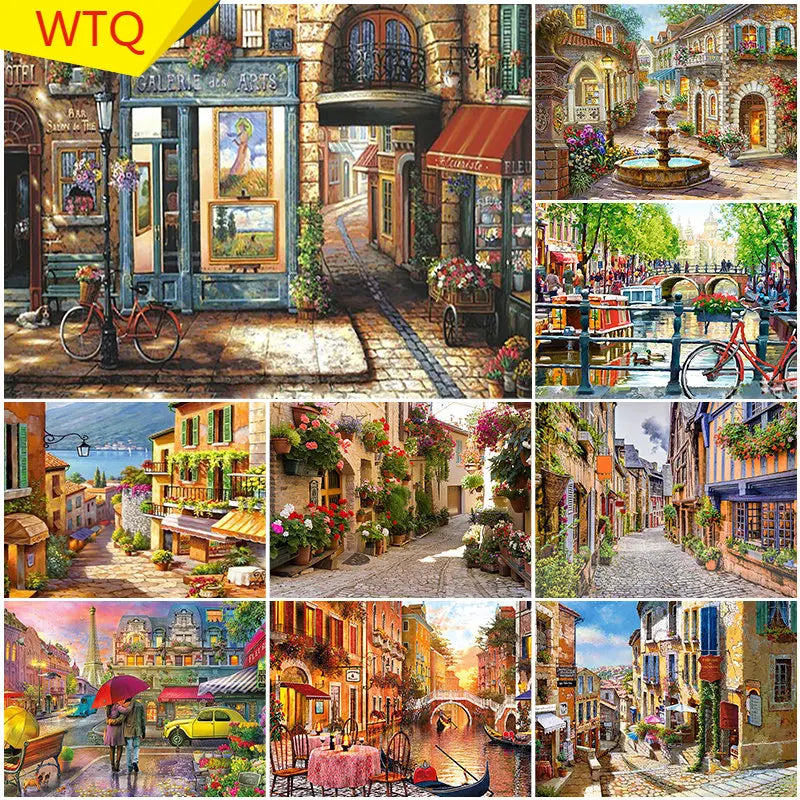 5D Diamond Painting Diamond Embroidery Street Resin Diamond Mosaic Town Landscape DIY Home Design Decoration