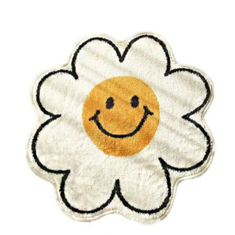 Rug Imitation Cashmere Sunflowers Small Daisies Smile Round Lovely Warm Carpet Living Room Sofa Bedroom Family Necessity