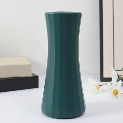 Modern Creative Imitation Ceramic Vase Simple Solid Table Indoor Decoration Vases Nordic Vertical Stripes Plastic Flower Pot