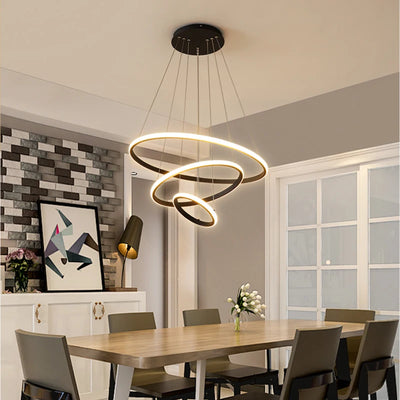 Modern Pendant Lamp Led Rings Circle Ceiling Hanging Chandelier Black Loft Living Dining Room Kitchen Indoor Lighting Fixture