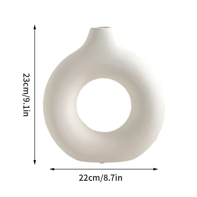 1 Piece Of Imitation Ceramic Pure White Vase Decoration Vase Decoration Donut Pattern Flower Pot Desktop Design Sense Decor