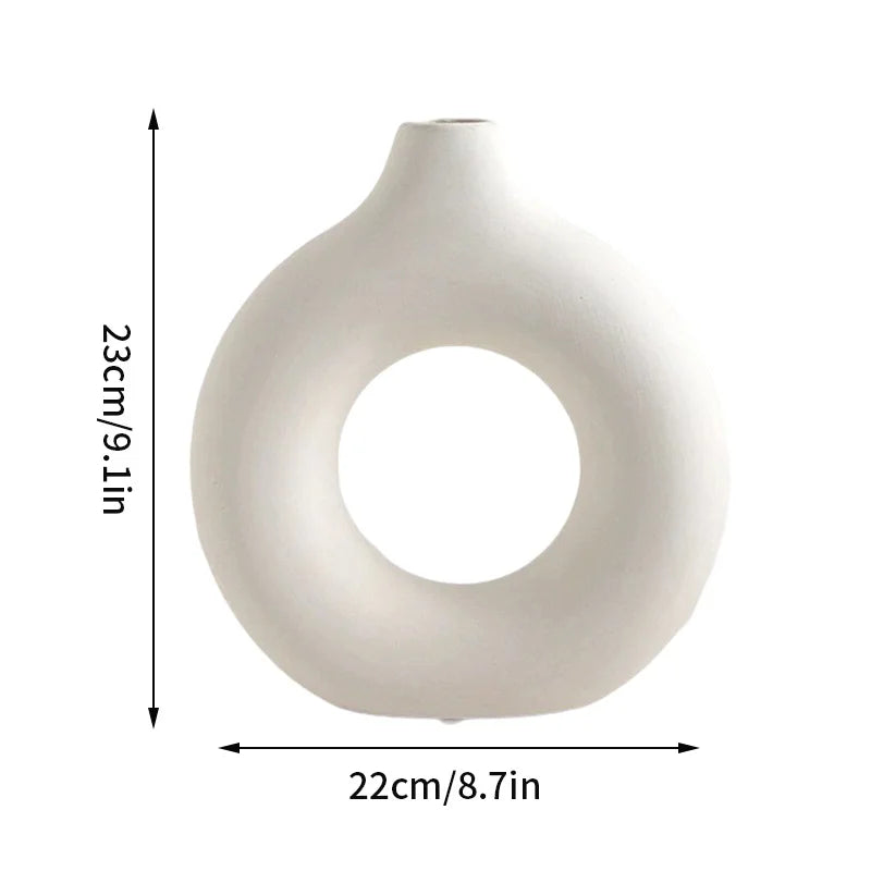 1 Piece Of Imitation Ceramic Pure White Vase Decoration Vase Decoration Donut Pattern Flower Pot Desktop Design Sense Decor