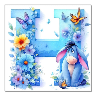 5D DIY Full Round Diamond Painting Letter Series Eeyore Donkey and Flowers Mosaic Art Kit Room Home Living Room Decoration