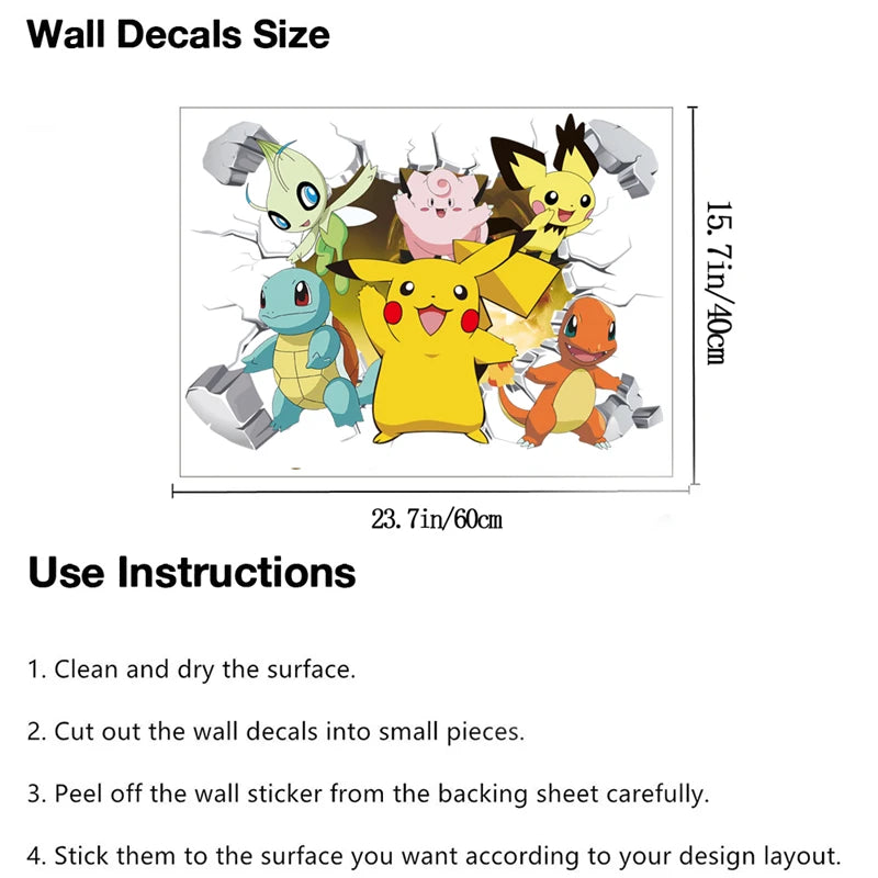 Cartoon Pikachu Wall Stickers For Kid&