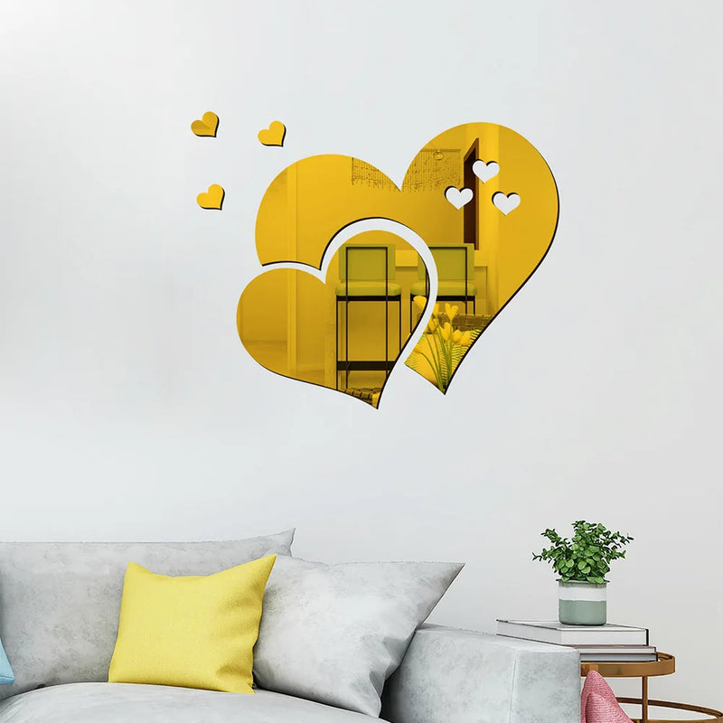 3D Acrylic Wall Stickers Europe Style Hearts Fashion DIY Decals Self-adhesive LOVE Wedding Background Decoration Mirror Ornament