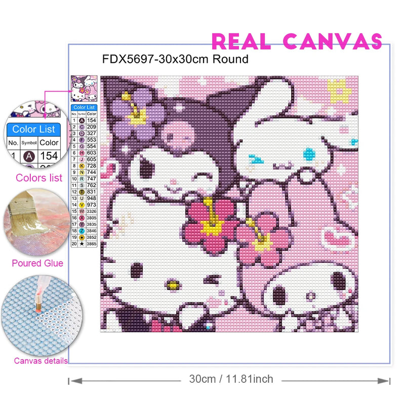 Sanrio Diamond Painting Hello Kitty Melody Cross Stitch Kuromi Cinnamoroll Mosaic Cartoon Painting Rhinestones Art Decor Home