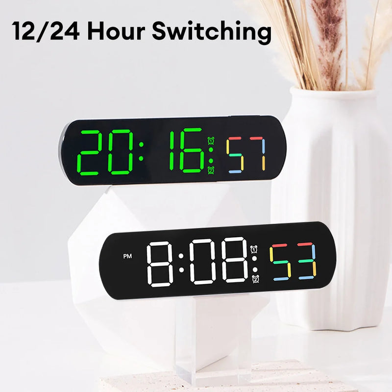 Large Digital Wall Clock Temperature Display Night Mode Table Alarm Clock 12/24H Electronic LED Clock Voice Control Alarm Clock