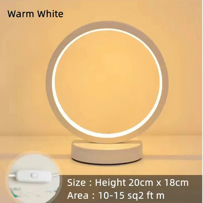 20CM LED Simple Circular Ring Table Lamp Bedroom Bedside Living Room Restaurant Hotel Decorative Lamp Dimmable Round Night Light