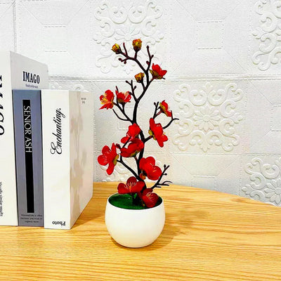 Bonsai Silk Flowers Plum Blossoms Artificial Plant Fake Flowers Pot Flores Sakura Tree Branches Home Room Decoration