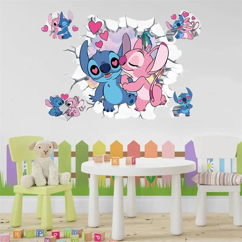 3D Broken Wall Lilo & Stitch Wall Stickers For Kid&