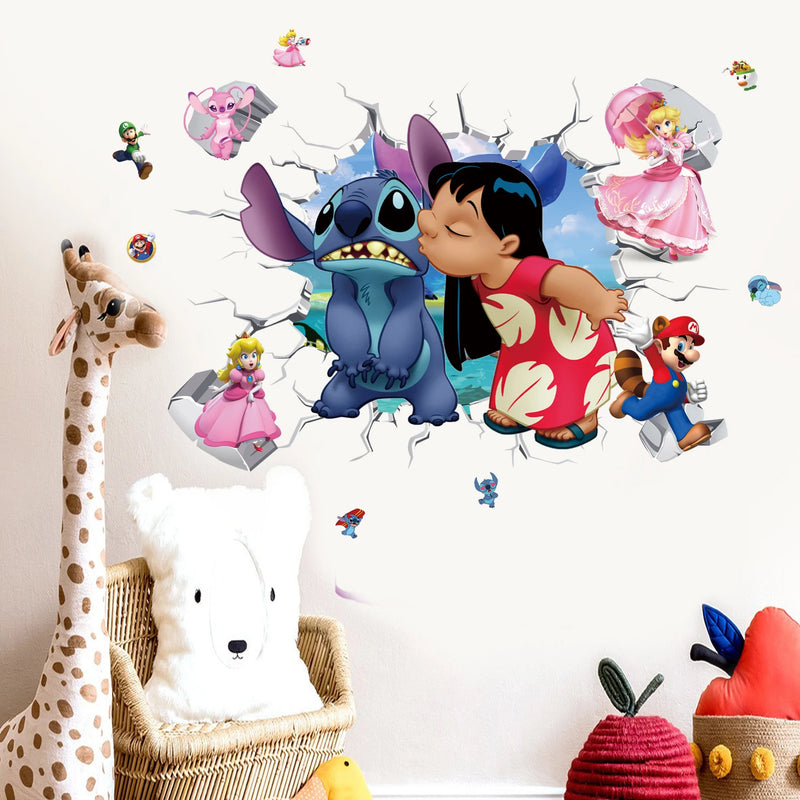 3D Broken Wall Lilo & Stitch Wall Stickers For Kid&