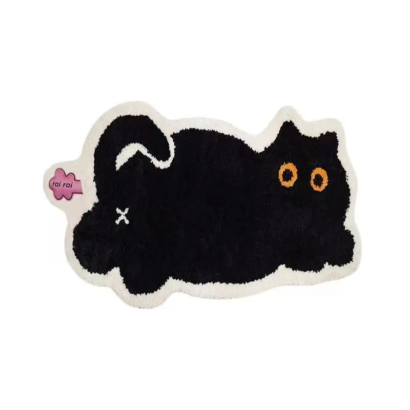 Cute Black Cat Rug Cartoon Decorative Carpet Cashmere Imitation Rugs Water Absorbent Anti-Slip Mats Decoration Carpets for Home