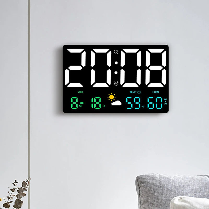 Smart Mute LED Large-Screen Wall Clock Temperature and Humidity Display Weather Clock Multi-Function Color Digital Alarm Clock