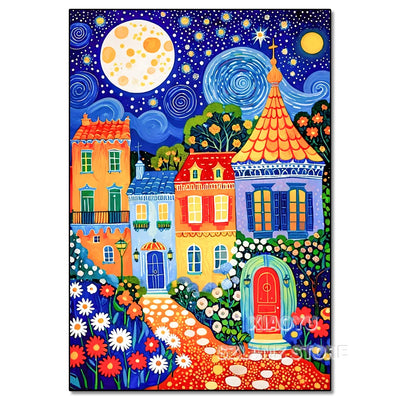 Diamond Painting Cartoon Fairy Tale World Colorful Castle Town Scenery 5D Full Round DIY Diamond Mosaic Embroidery Cross Stitch