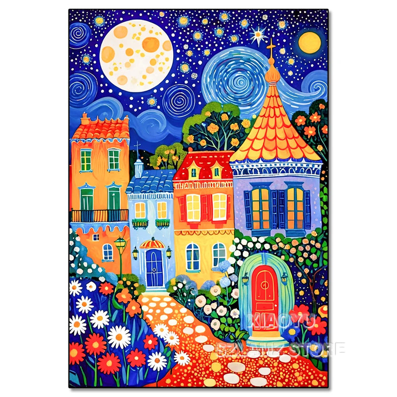 Diamond Painting Cartoon Fairy Tale World Colorful Castle Town Scenery 5D Full Round DIY Diamond Mosaic Embroidery Cross Stitch