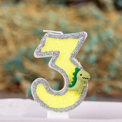 Cartoon Dinosaur Birthday Candle For Cake  Yellow Green Glitter Cupcakes Topper Kids Party Number 0-9 Supplies Boys Favor Gifts