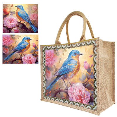 Diamond Painting Tote Bag Diamond Painting Grocery Bags Replaceable Canvas Linen Cat Flowers and Bird Elk for Women Adults Craft