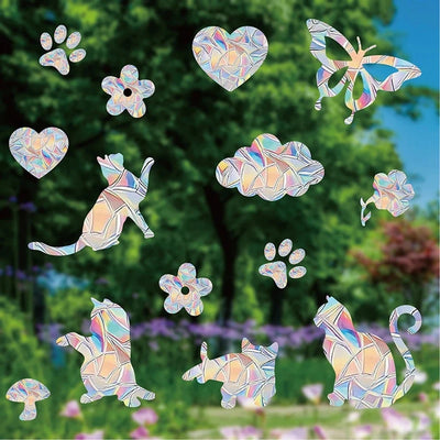 Rainbow Suncatcher Window Stickers PVC Cat Butterfly Prism Glass Wall Sticker Home Kids Bedroom Decoration Self Adhesive Decal