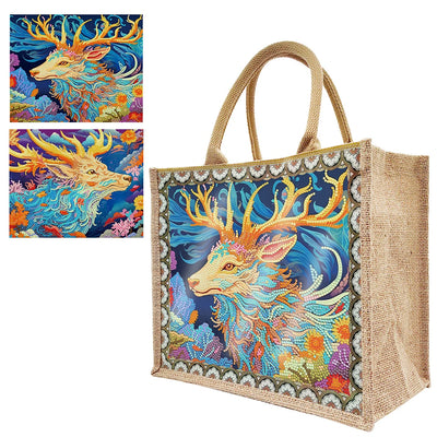 Diamond Painting Tote Bag Diamond Painting Grocery Bags Replaceable Canvas Linen Cat Flowers and Bird Elk for Women Adults Craft