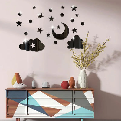 Stars moon clouds mirror 3d three-dimensional decoration wall paste bedroom wall room wall self-adhesive mirror wall stickers