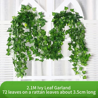 2.1M Green Ivy Leaf Hanging Vine Artificial Garland Silk Wall Plant Home Garden Decoration Wedding Party DIY Fake Wreath Leaves