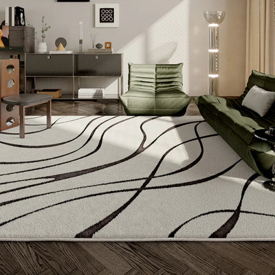 Modern Style Living Room Decoration Carpet Black White Lines Rugs for Bedroom Thicken Plush Study Floor Mat Home Fluffy Soft Rug