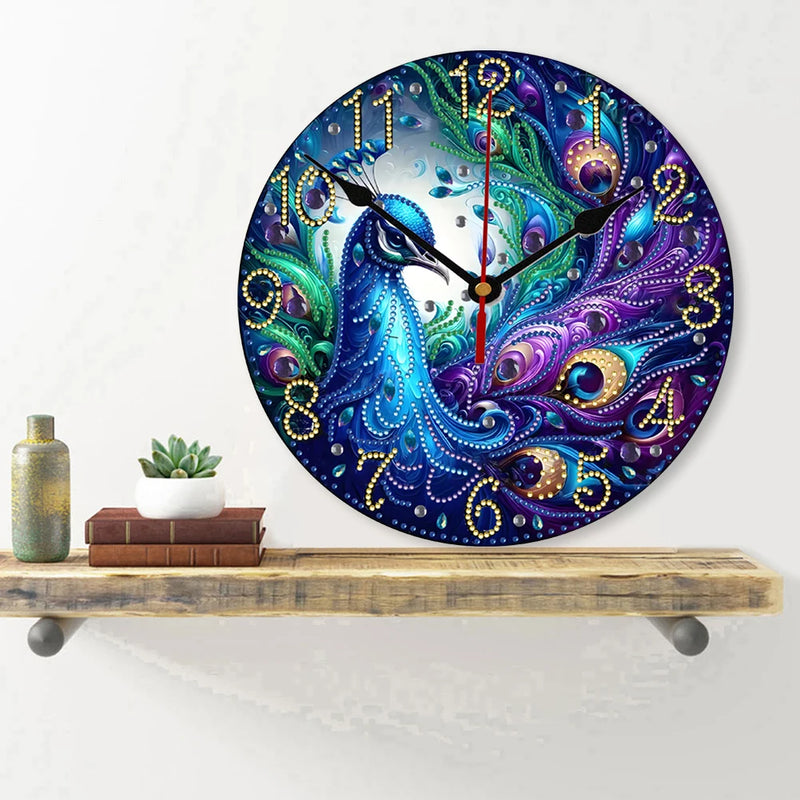 Peacock Special Shape 5D Diamond Painting Clock Art Craft Diamond Art Clock Pendants Kit Diamond Painting Clock for Home Decor