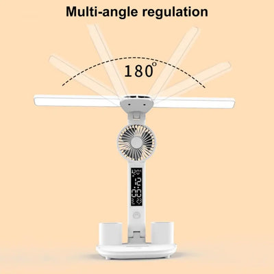 3-in-1 LED Desk Lamp with Cooling Fan Pen Holder Flicker Free Desk Lamps Dimmable Touch Control Multi-Angle Rotation Table Lamp