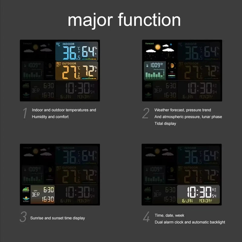 Meteorological clock New Color Screen Multifunction Weather Clock-Displays Sunrise and Sunset Times,Digital Wireless Temperature