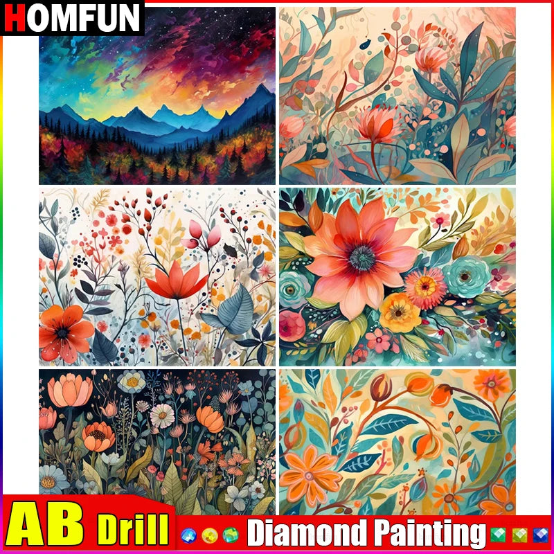 HOMFUN AB Full diamond Painting "Scenery Flower" Resin Drill Embroidery 5D Diy Diamond Painting Handmade Cross Stitch gift