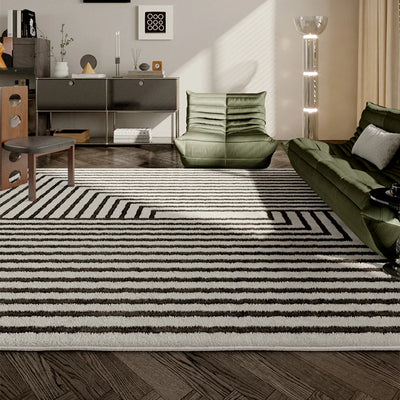 Modern Style Living Room Decoration Carpet Black White Lines Rugs for Bedroom Thicken Plush Study Floor Mat Home Fluffy Soft Rug