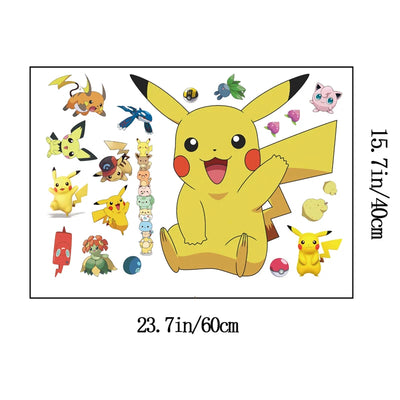 Cartoon Pikachu Wall Stickers For Kid's Rooms Kindergarten Living Room Bedroom DIY Wall Decoration Animated Poster Bedroom Decor